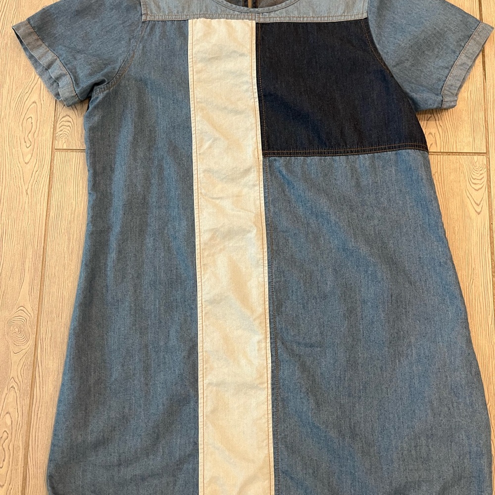 Given Kale Chambray Patchwork Shift Dress - image 1